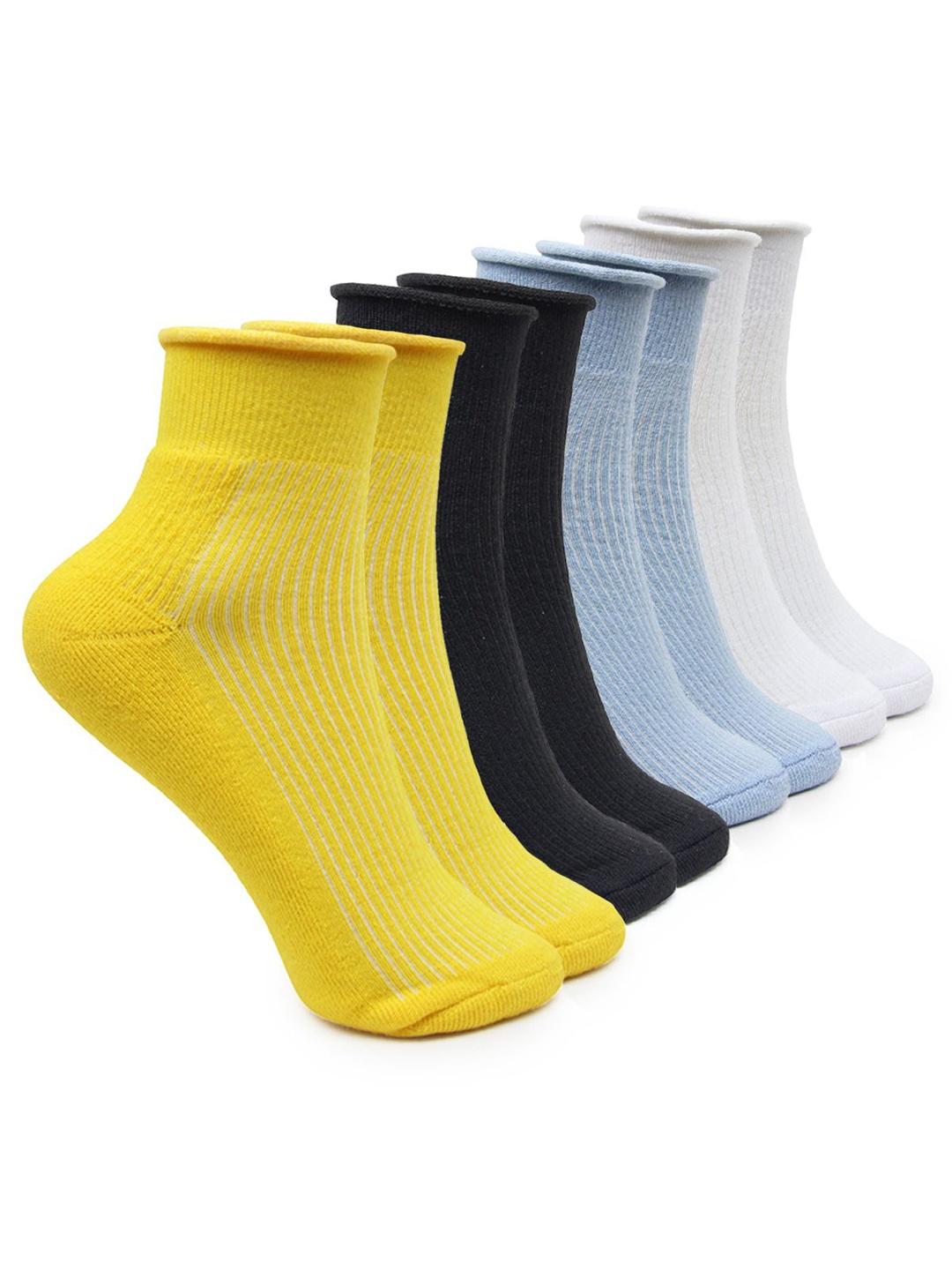 

BAESD Women Pack Of 4 Striped Cotton Ankle Length Socks, Black