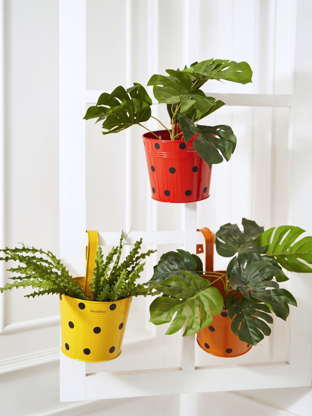 

DecorTwist 2 Pcs Red & Yellow Printed Metal Planter