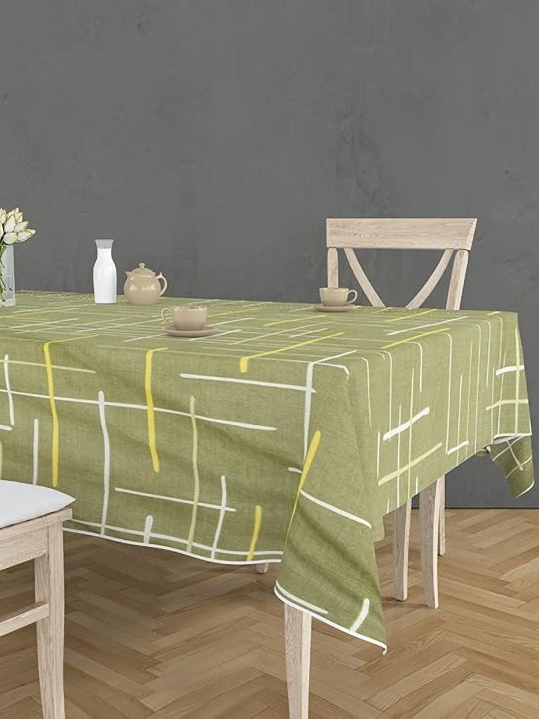 

RRC Olive Green & White 2 Pieces Geometric Printed Anti Slip 4 Seater Table Cover