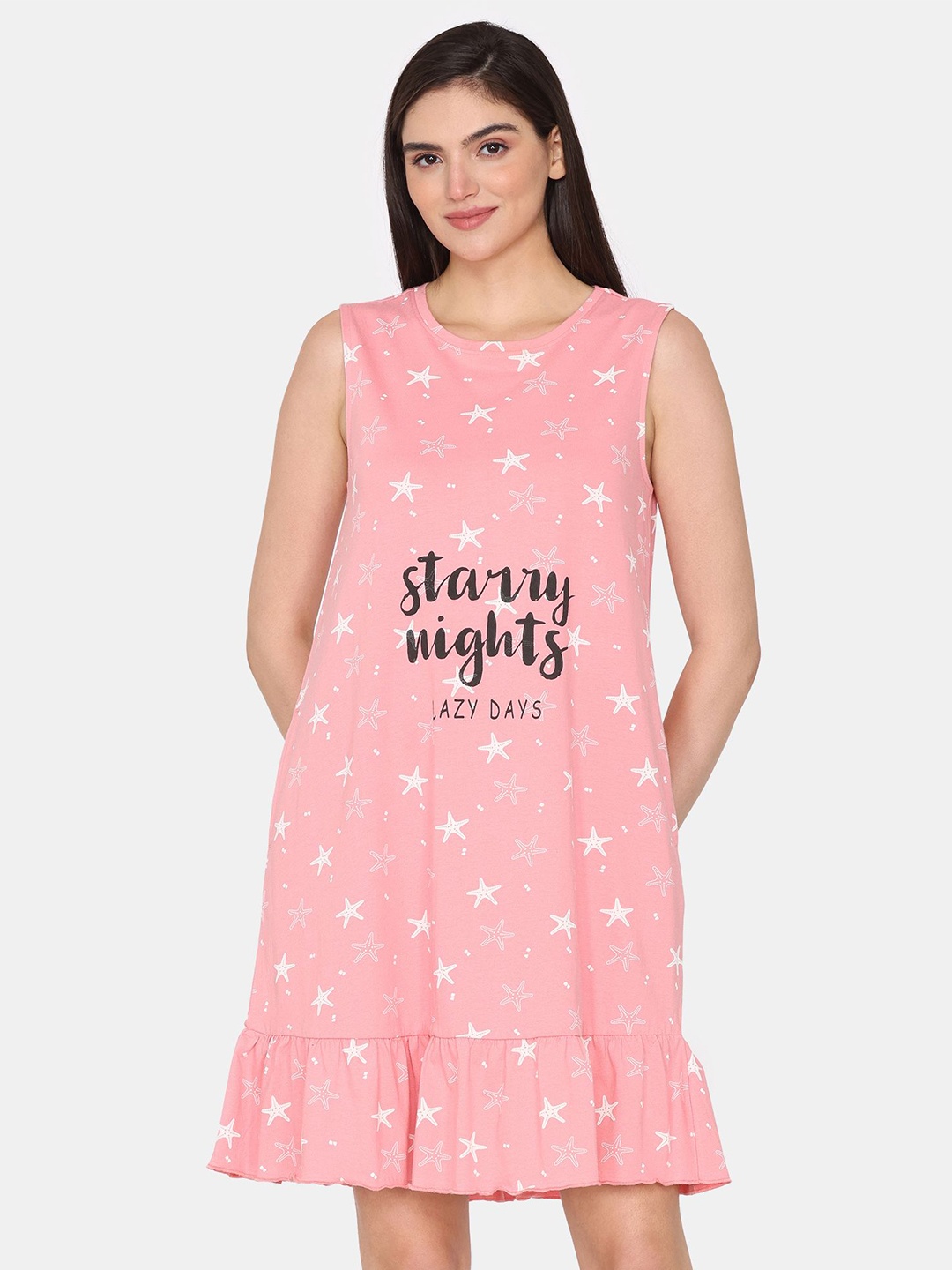 

Zivame Printed Nightdress, Pink