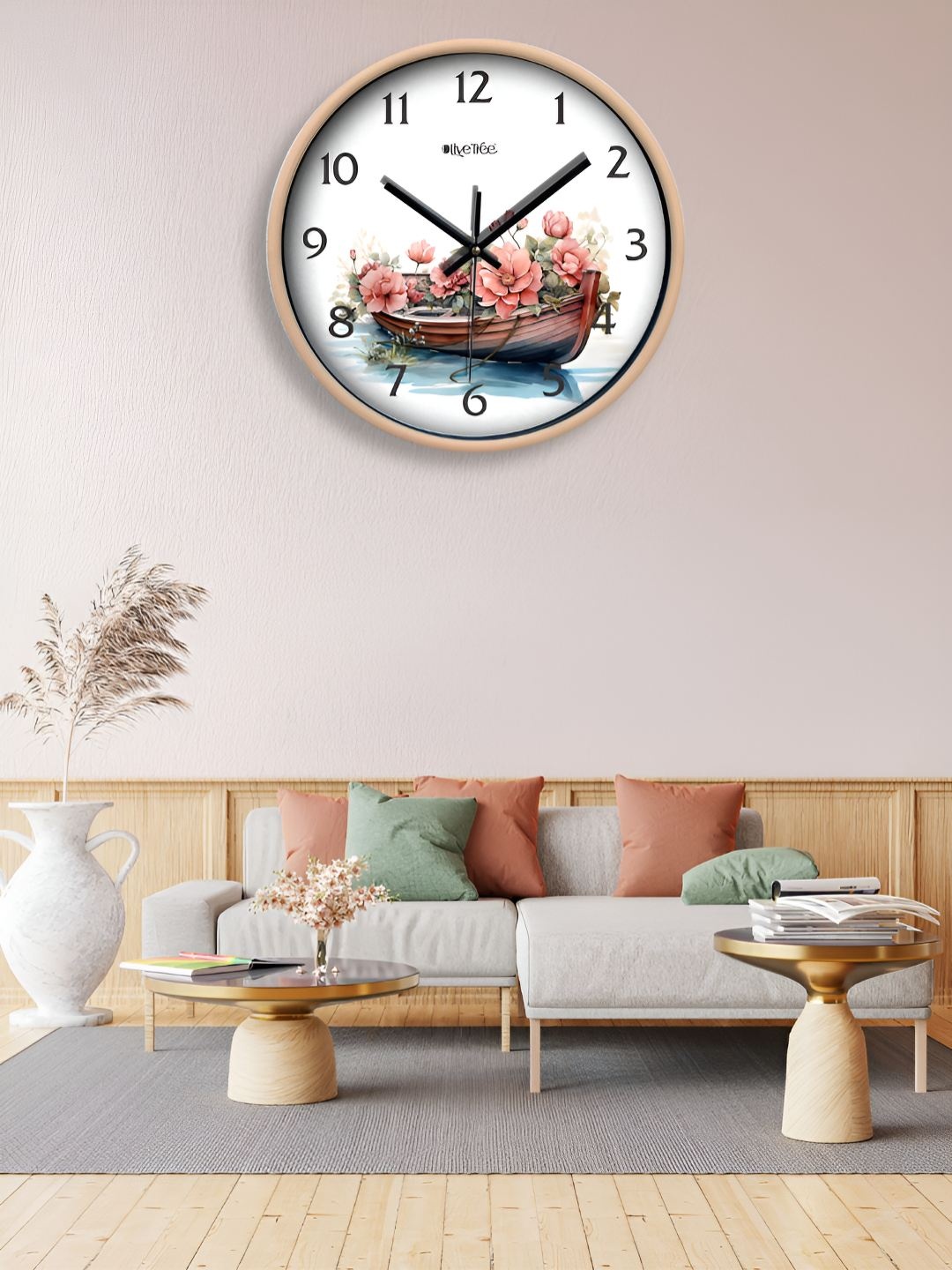 

OLIVE TREE Brown & White Printed Contemporary Wall Clock