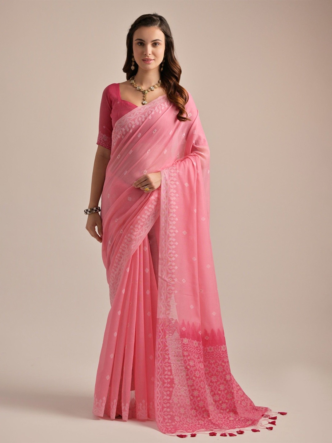 

MySilkLove Woven Design Muga Saree, Pink