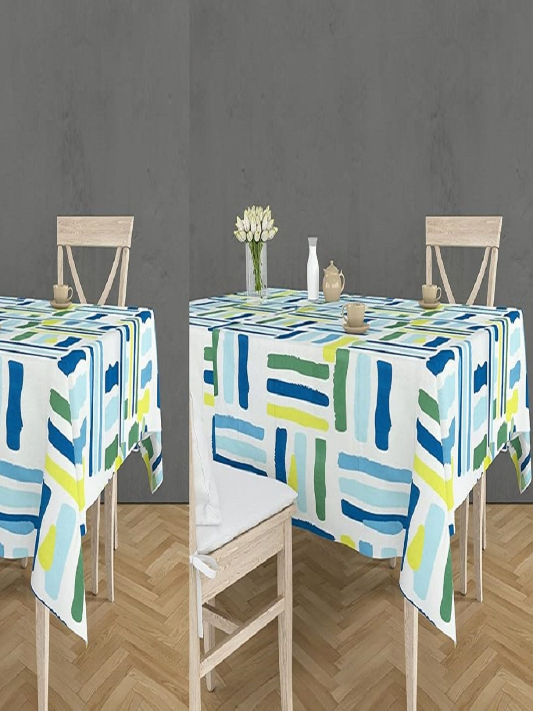 

RRC White & Blue 2 Pieces Abstract Printed Anti Slip 4 Seater Table Cover