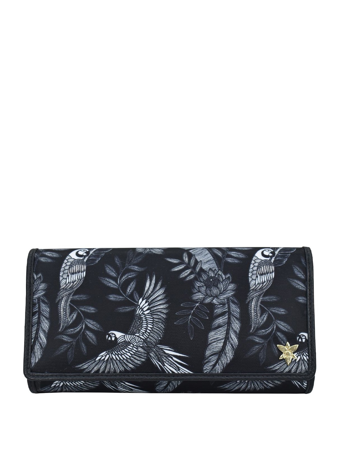 

Anuschka Women Floral Printed Zip Detail Three Fold Wallet, Black