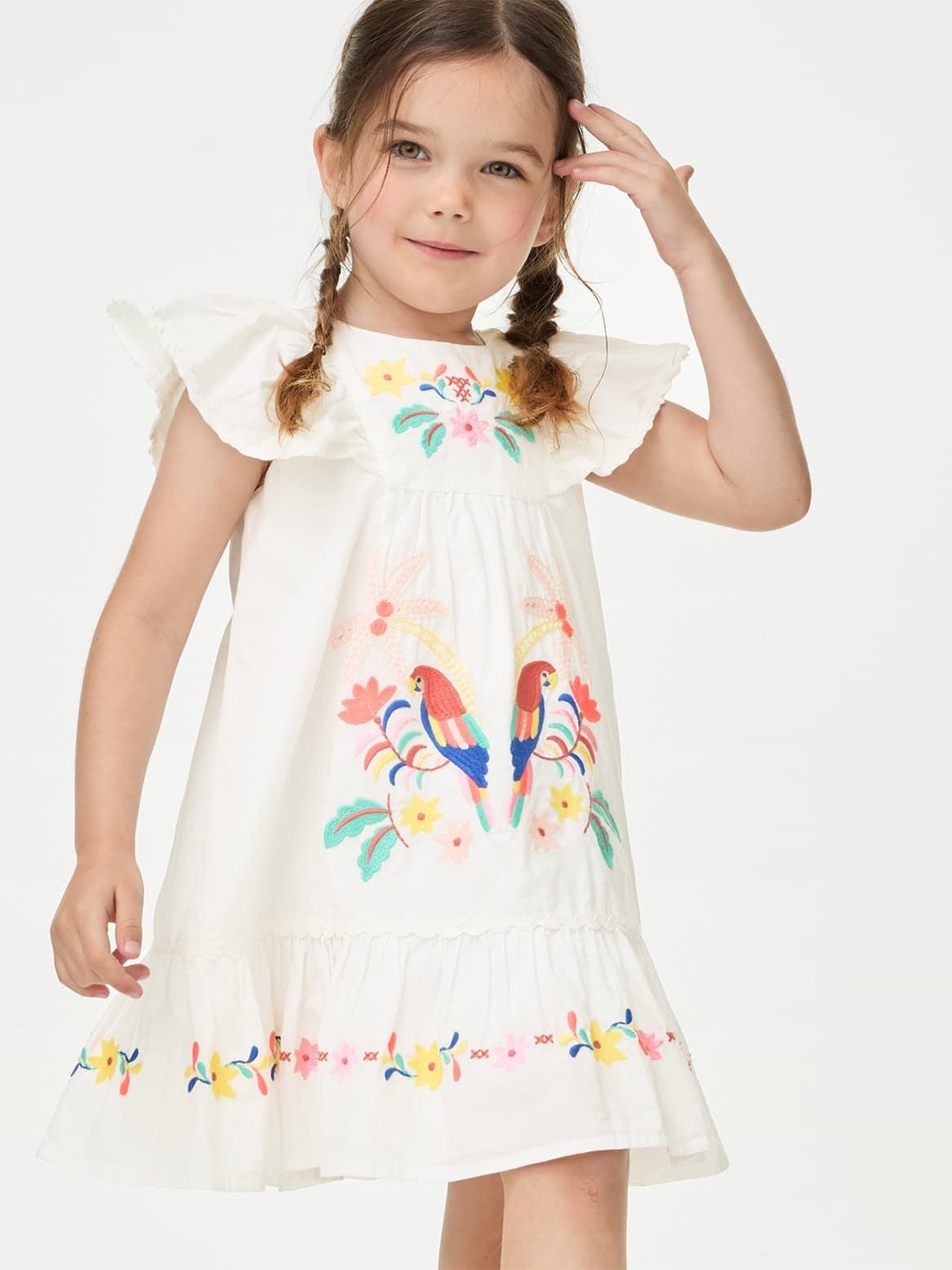 

Marks & Spencer Floral Print Flutter Sleeve A-Line Dress, Off white