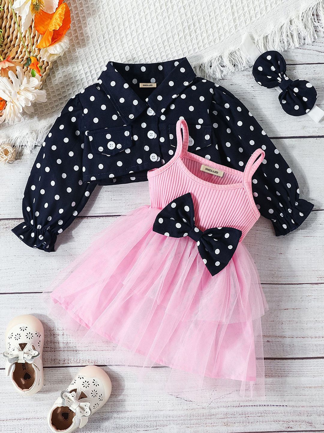 

INCLUD Polka Dot Print Fit & Flare Dress, Blue