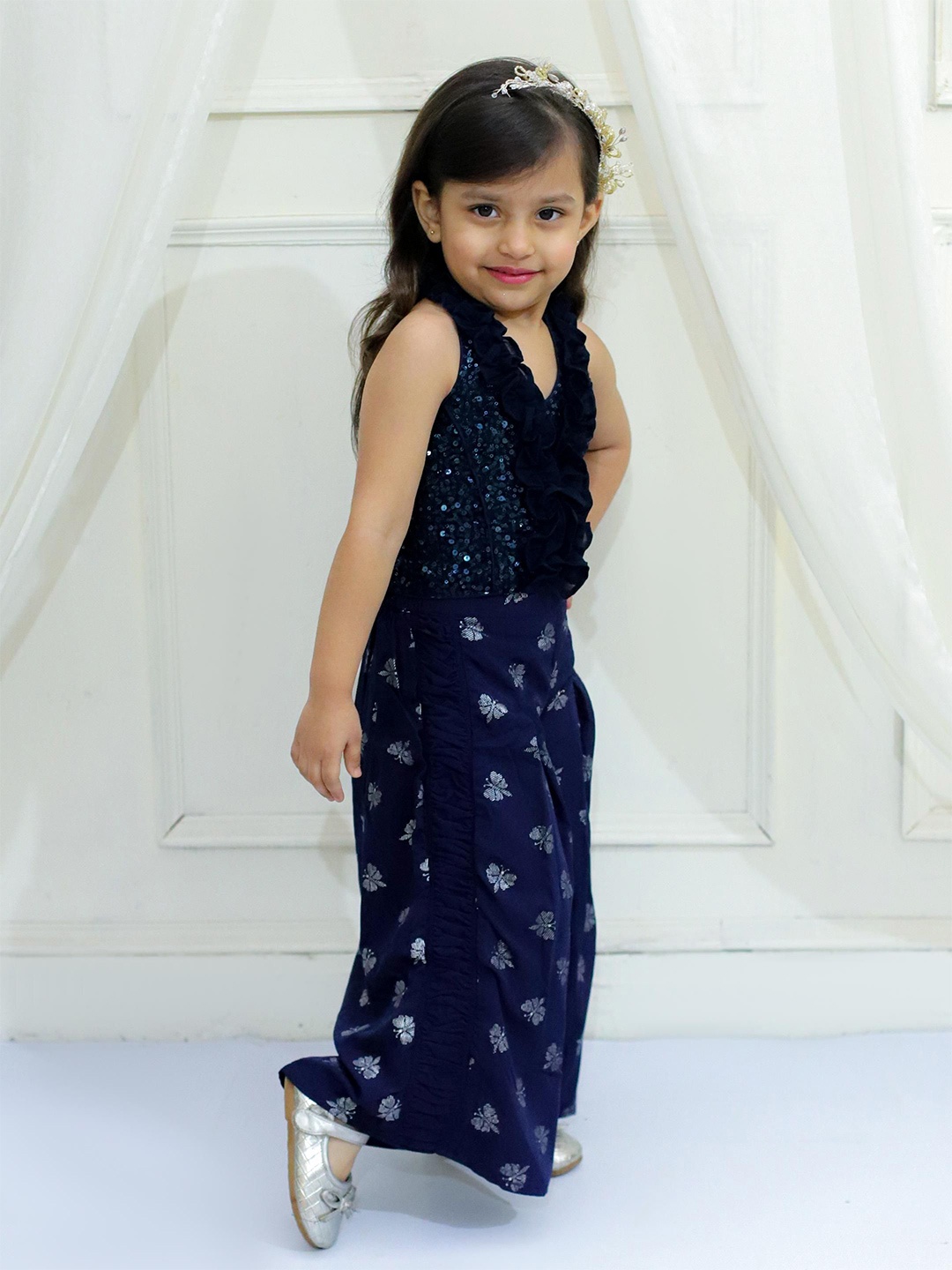 

Twisha Girls Embellished Top with Palazzos, Navy blue