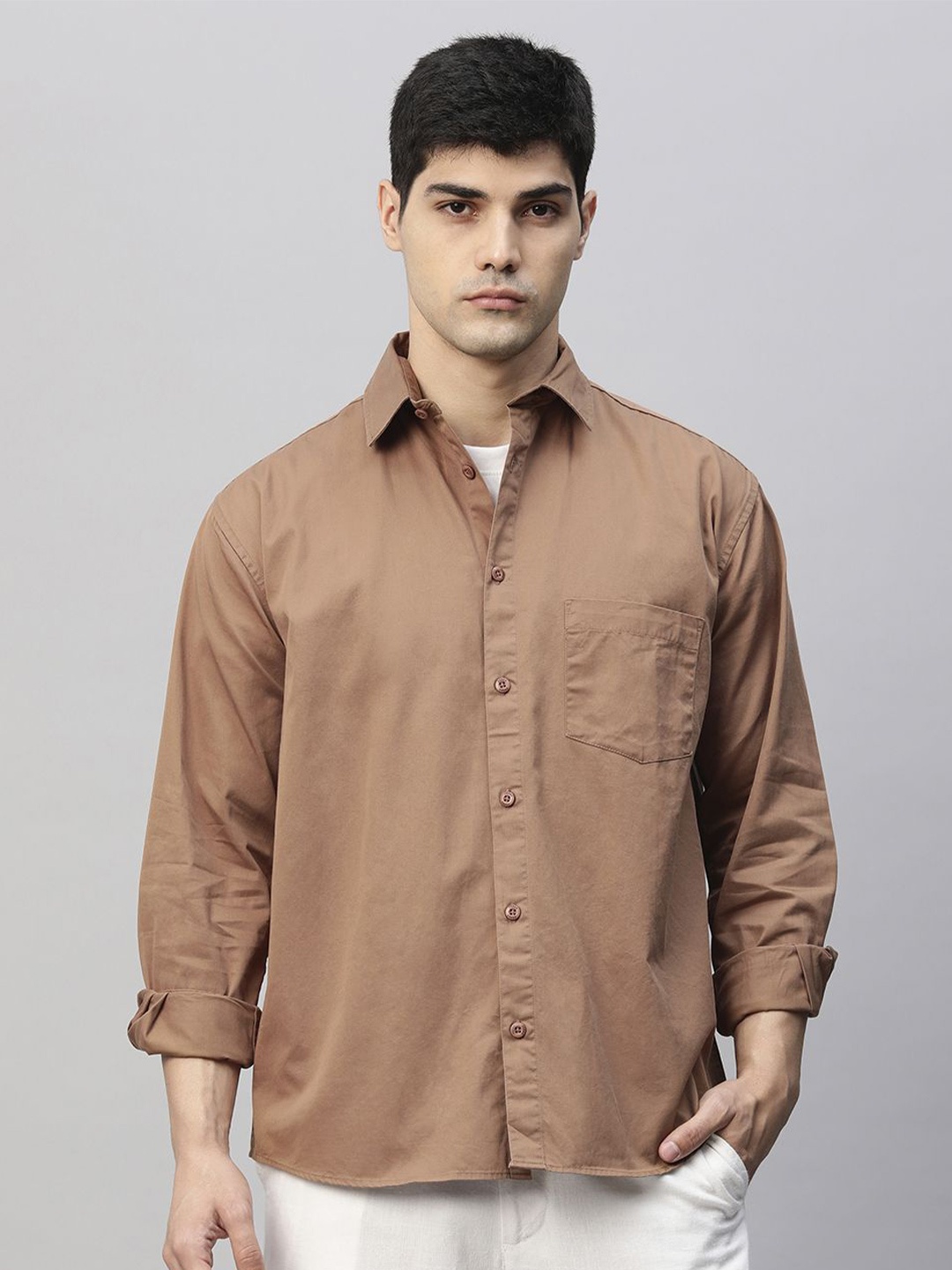 

PRONK Men Relaxed Opaque Casual Shirt, Khaki