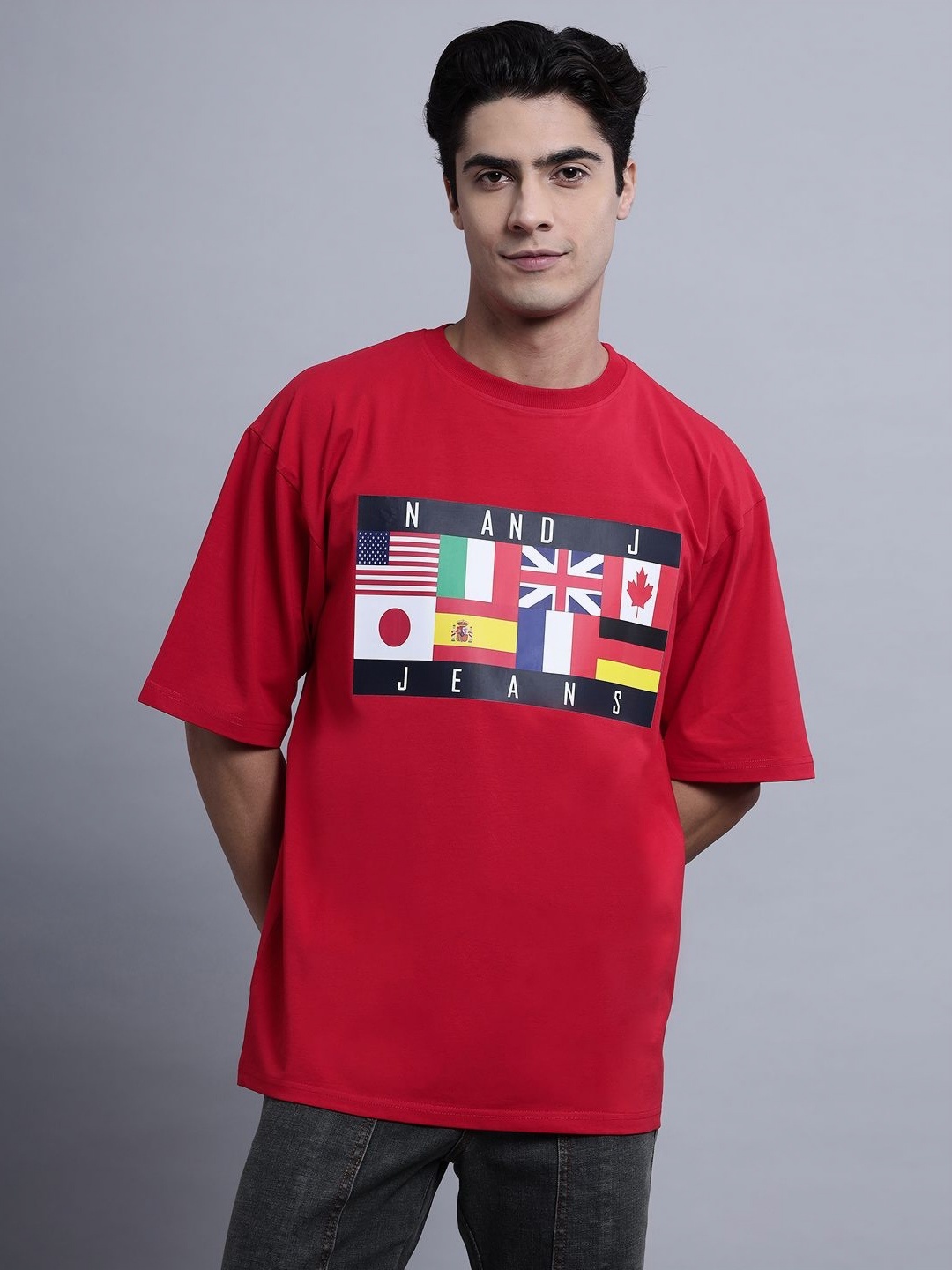 

N AND J Printed Oversized T-shirt, Red