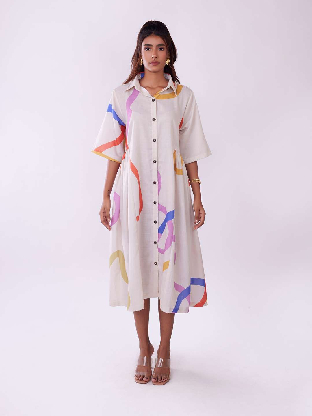 

POPPI Print Shirt Midi Dress, Off white