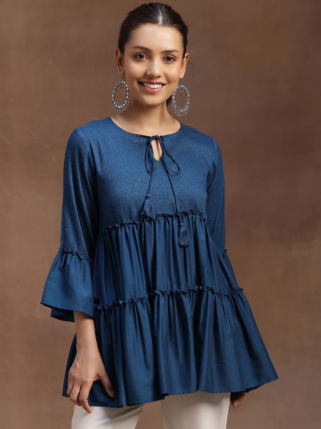 

Libas Embellished Sequinned Sequinned Pleated Kurti, Blue