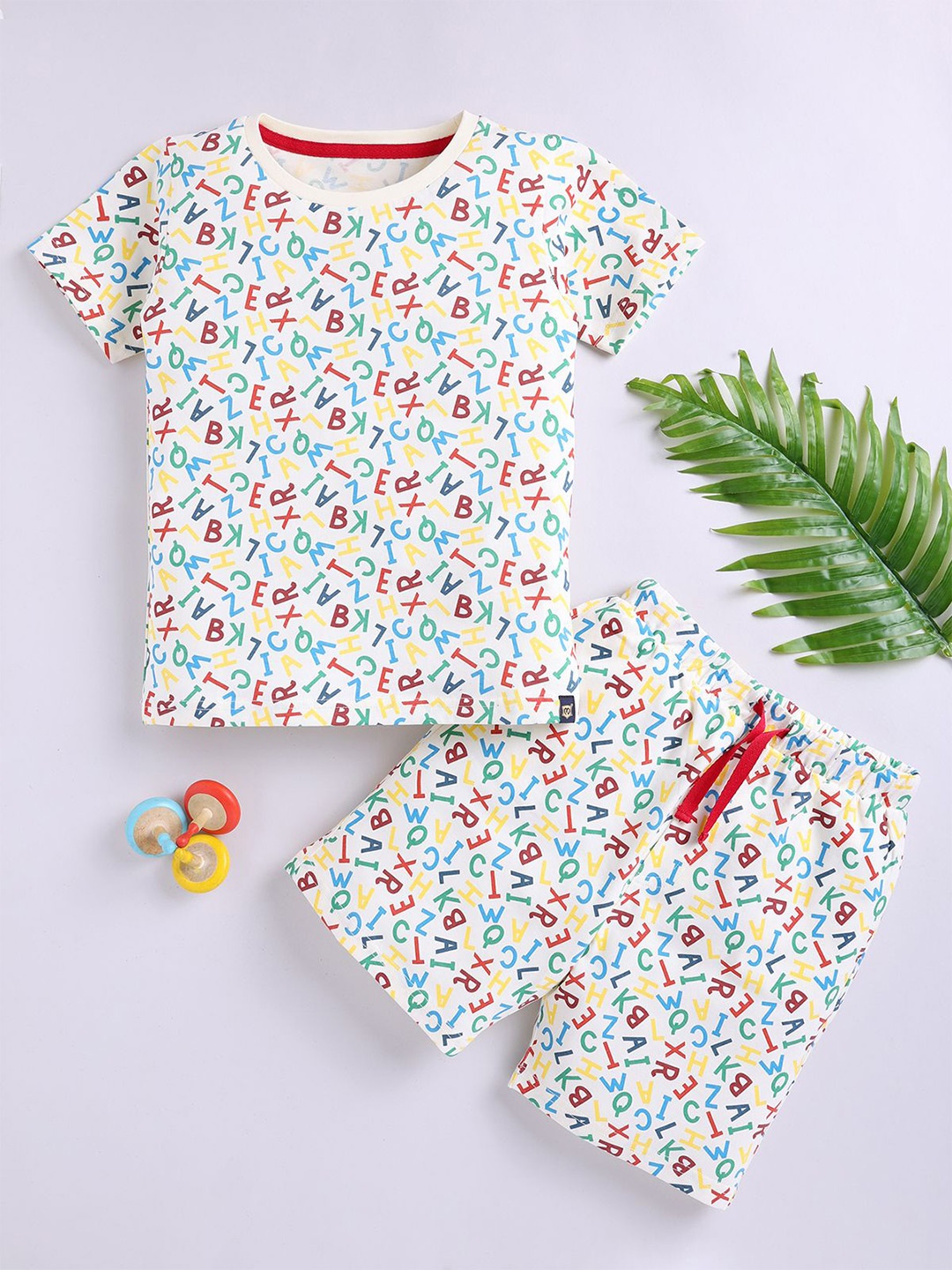 

LITTLE NINJA Boys Printed T-shirt with Shorts, White