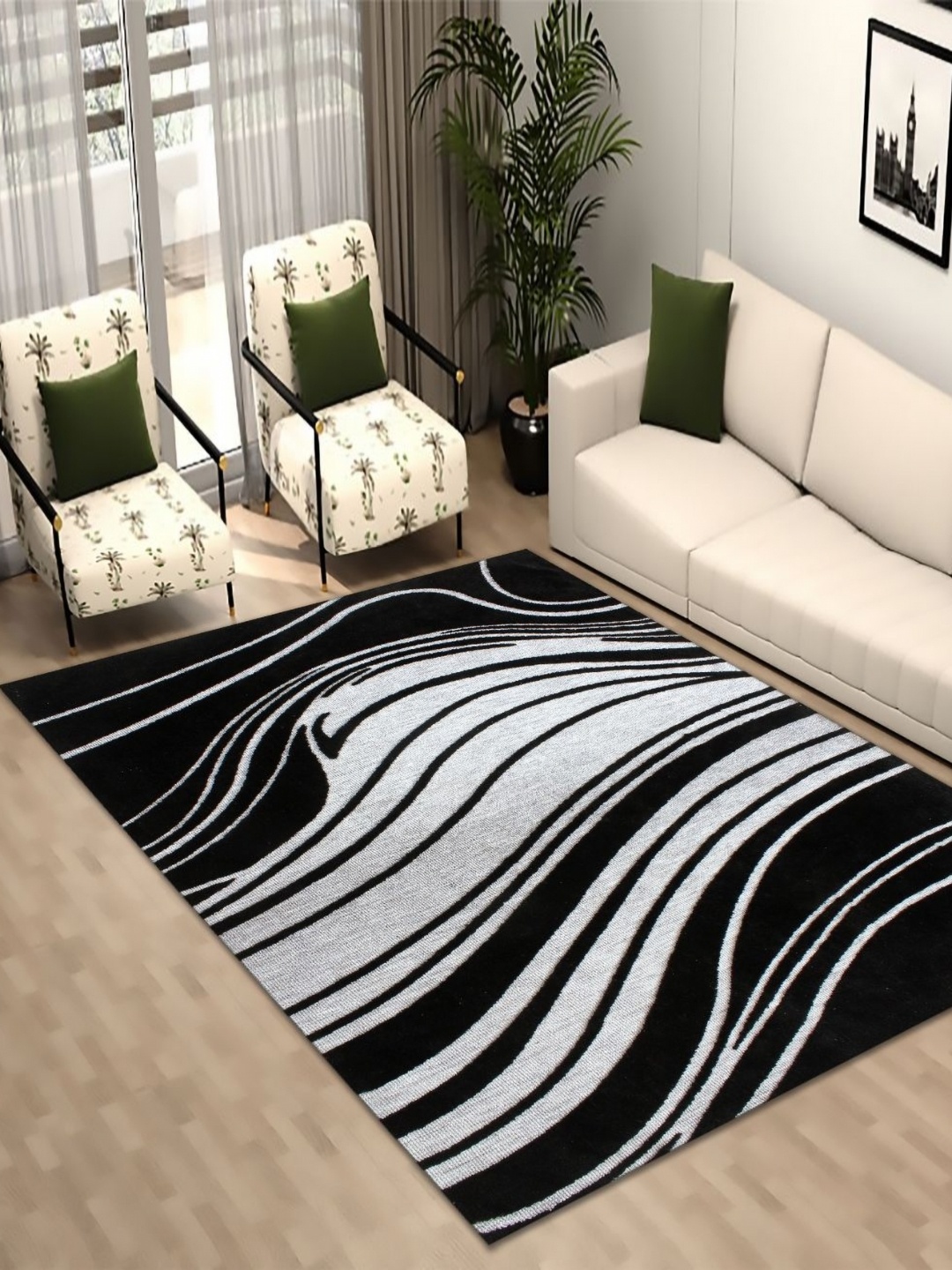 

MULTITEX Black & White Abstract Anti-Skid Rectangular Carpet