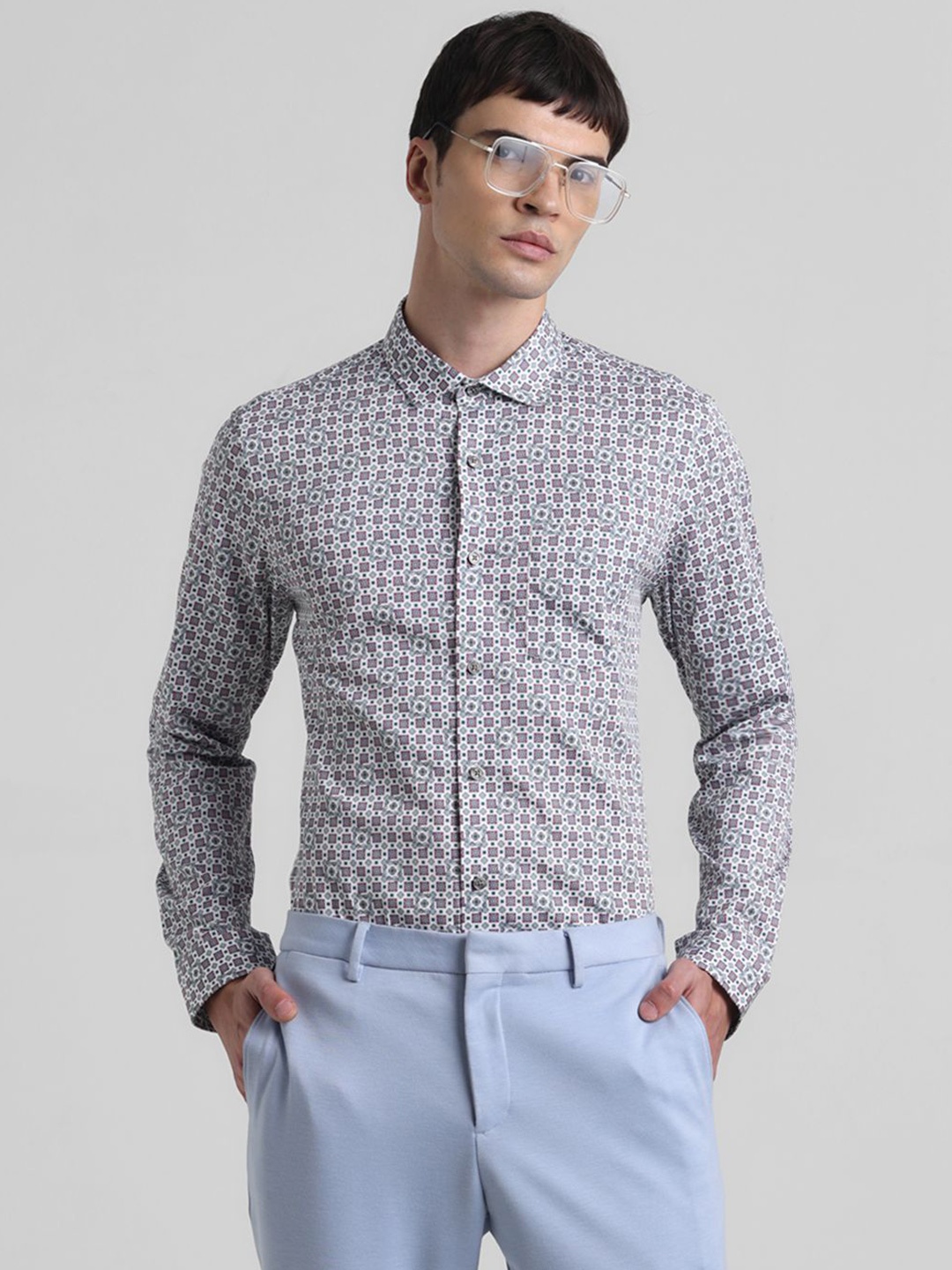 

Jack & Jones Men Slim Fit Opaque Printed Casual Shirt, White