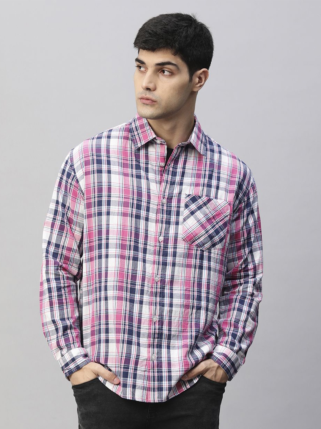 

PRONK Men Relaxed Opaque Checked Casual Shirt, Red