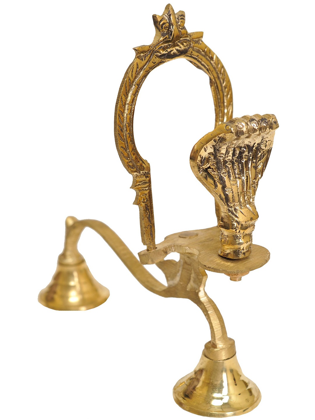 

Exotic India 7\" Brass Five-Hooded Serpent Sodash Upchar Lamp, Yellow