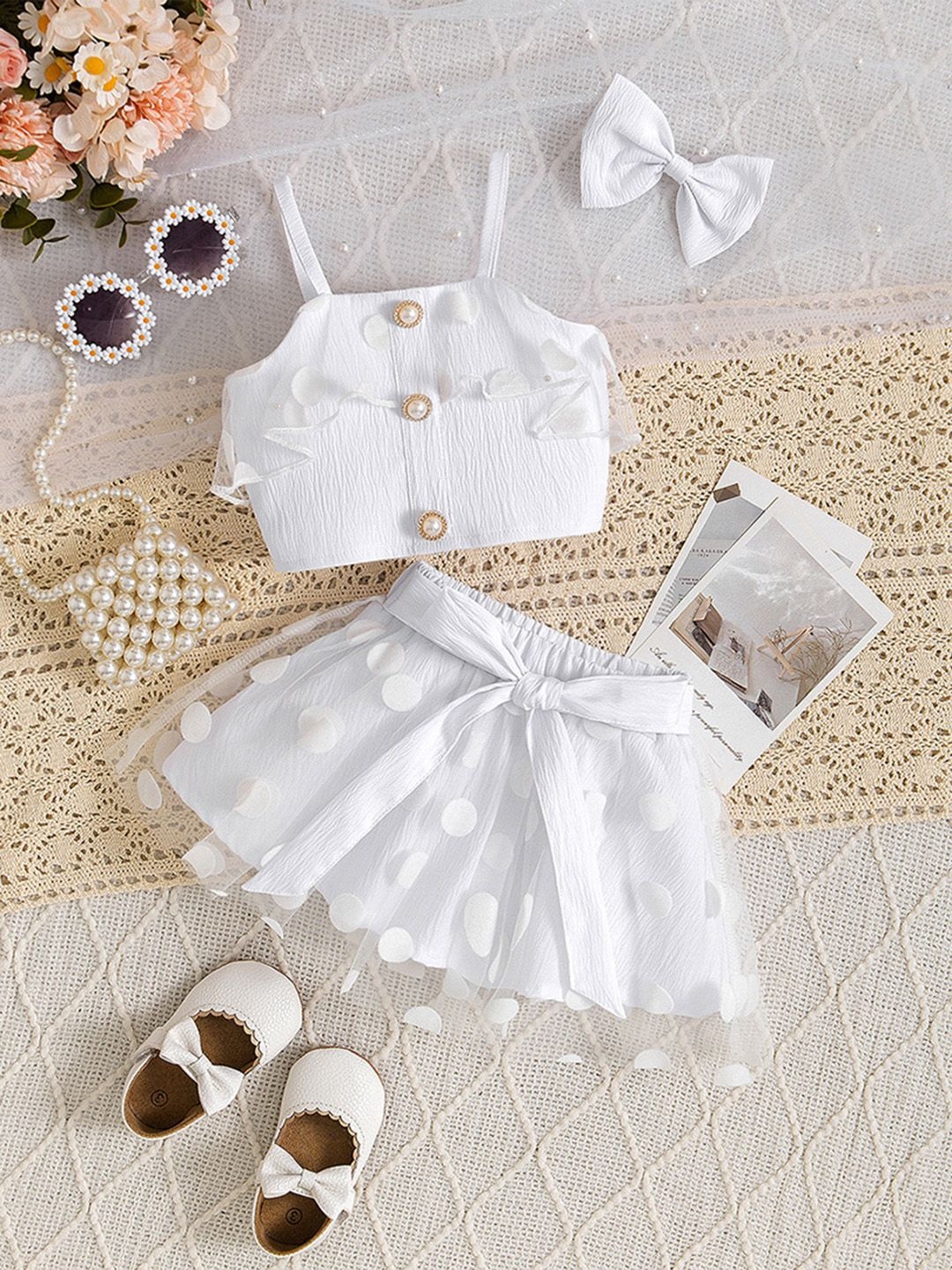 

INCLUD Girls Top with Skirt & Bow, White