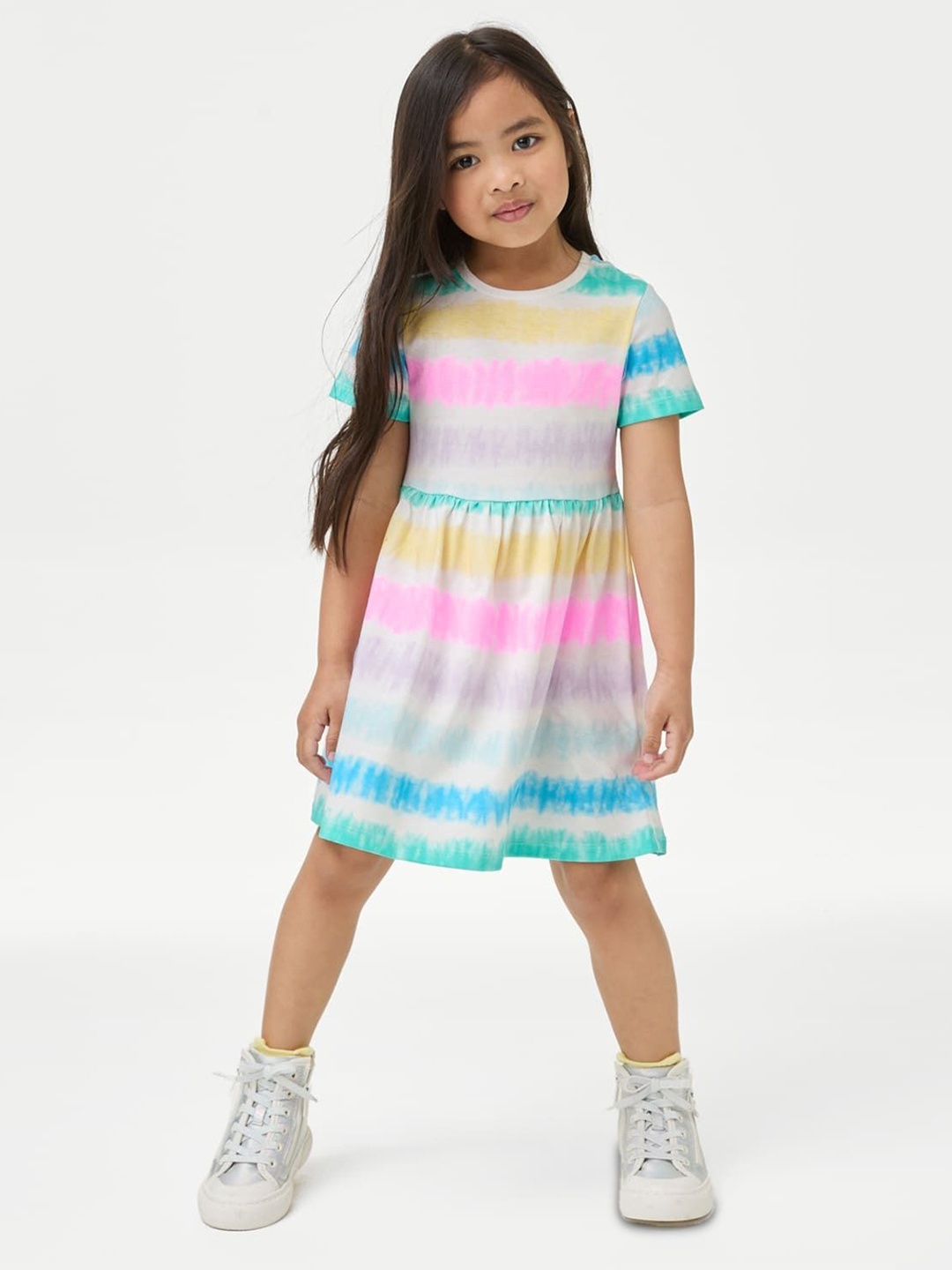 

Marks & Spencer Tie and Dye Striped Fit & Flare Dress, Multi