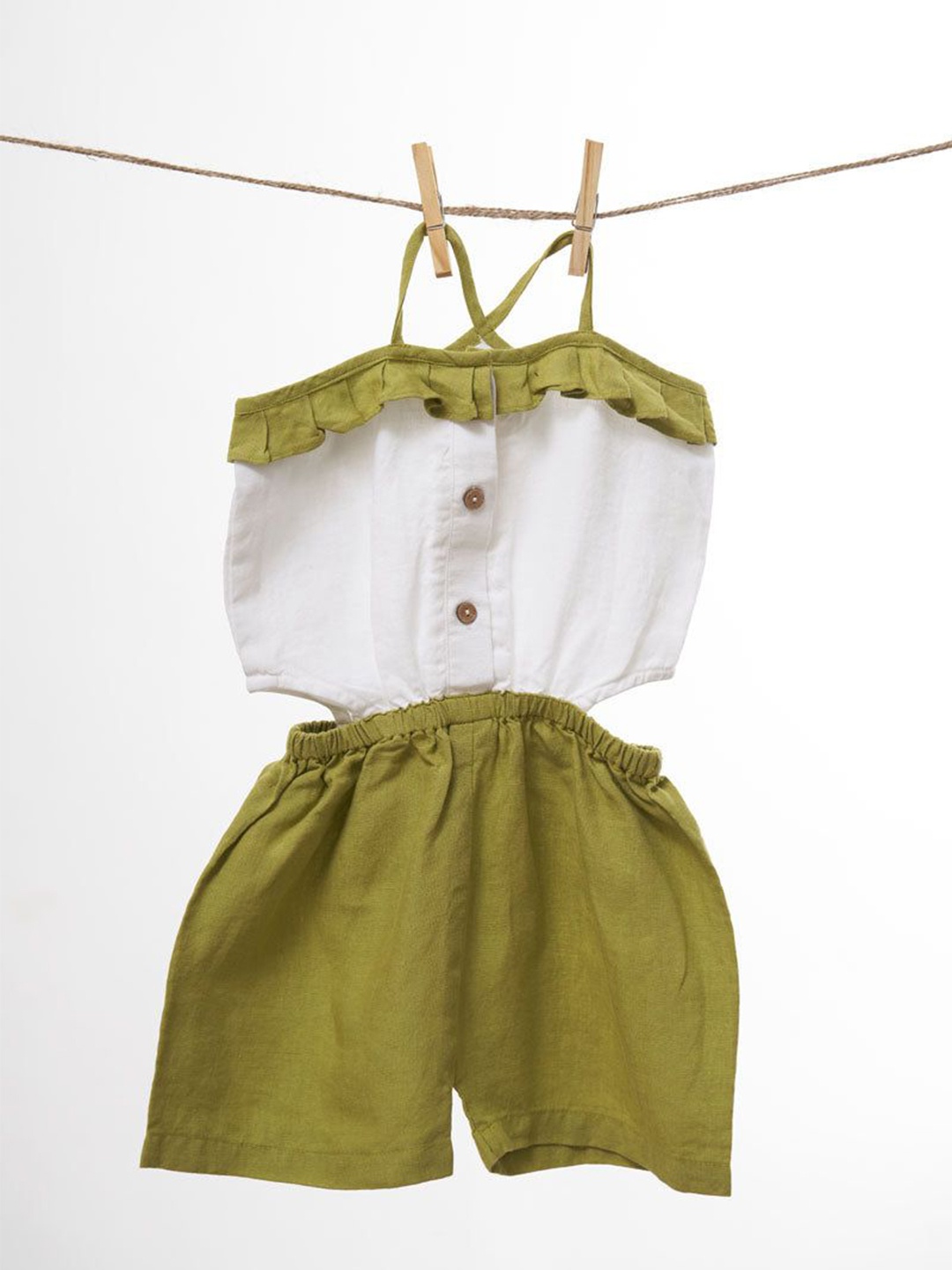 

CHI LINEN CLOTHING Colourblocked Jumpsuit, Green