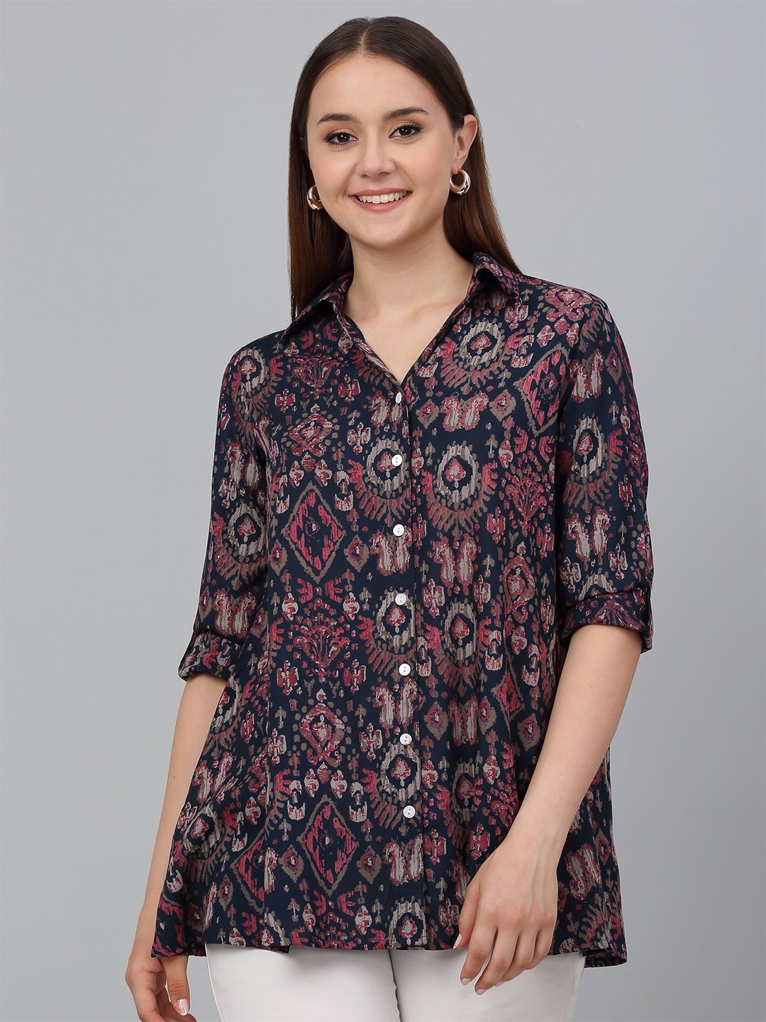 

Cantabil Shirt Collar Printed Tunic, Black