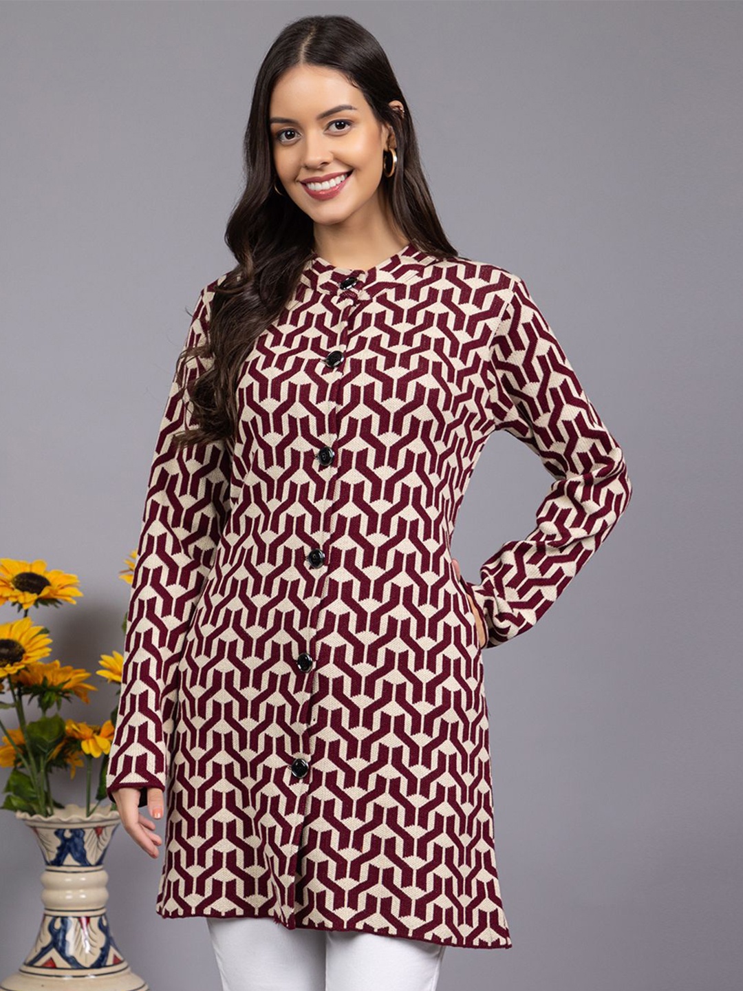 

Anouk Women Printed Longline Cardigan, Maroon