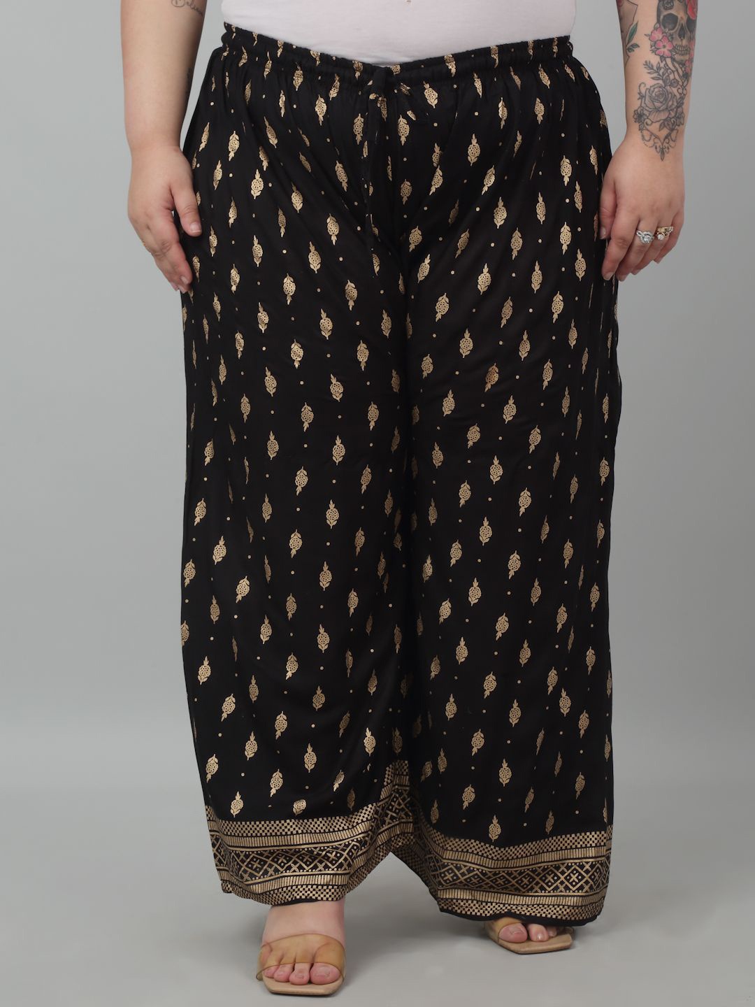 

Trend Level Women Floral Printed Flared Ethnic Palazzos, Black