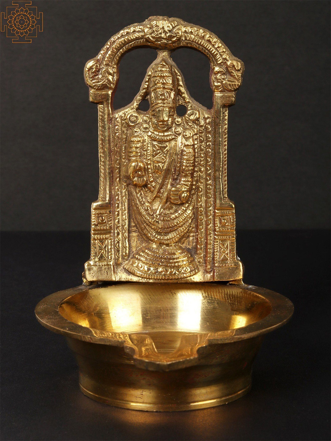 

Exotic India 5" Brass Tirupati Balaji Puja Diya, Gold