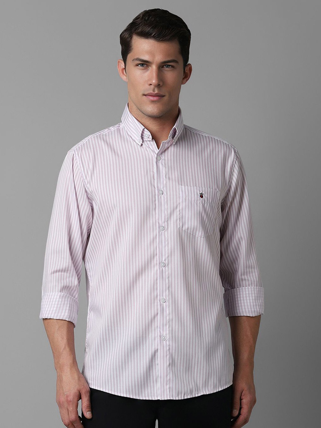 

Louis Philippe Sport Men Slim Fit Opaque Striped Casual Shirt, Lavender