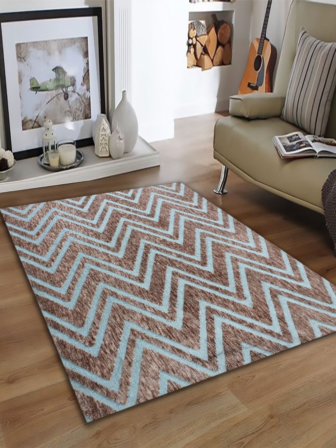 

MULTITEX Brown & Blue Geometric Anti-Skid Rectangular Carpet