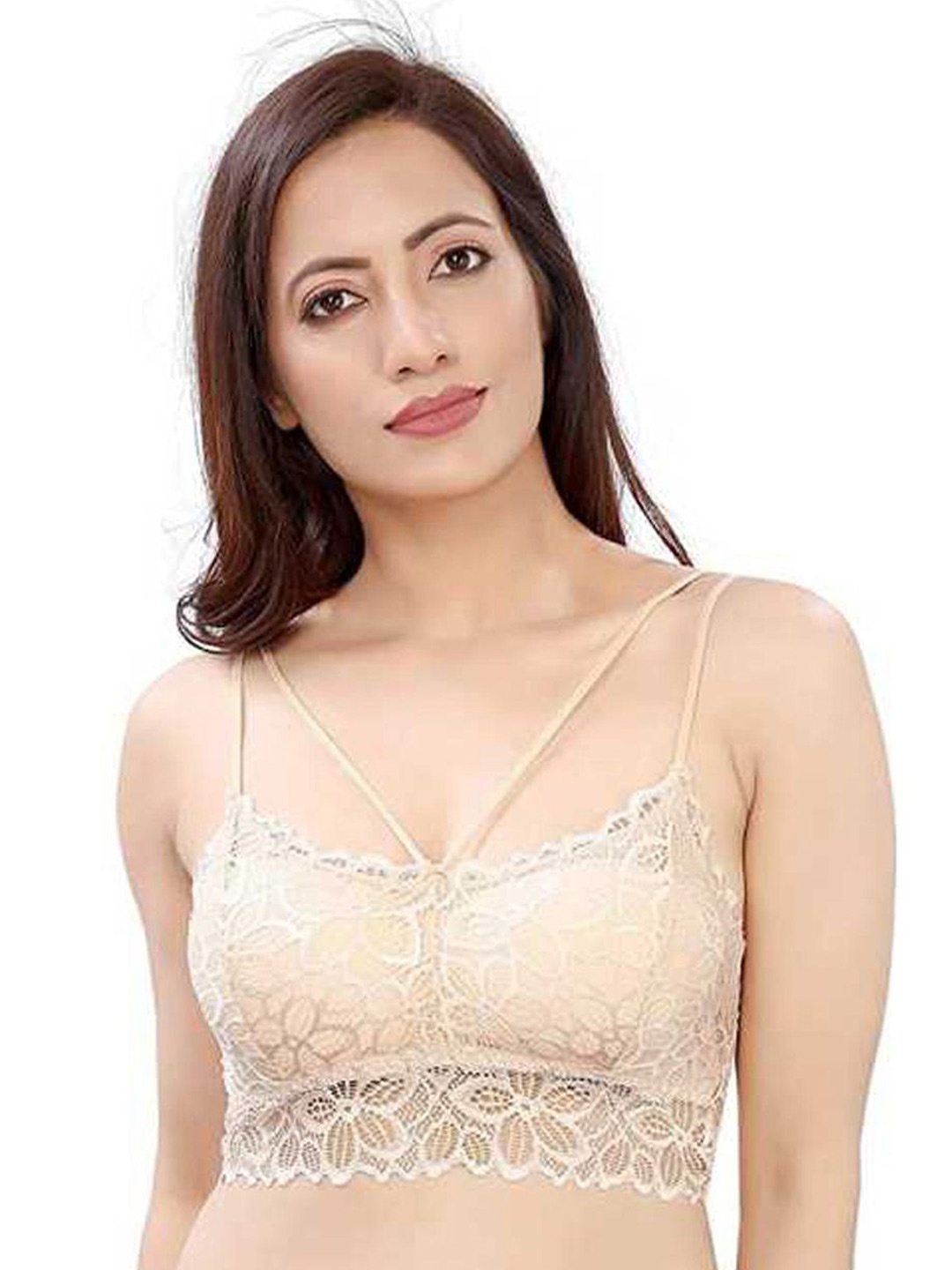 

INDIROCKS Floral Bralette Bra Full Coverage Underwired Lightly Padded, Beige