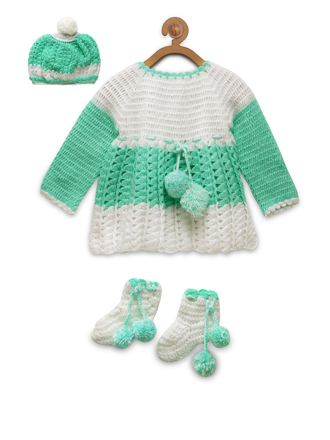 

CHUTPUT Hand knitted Crochet Woollen Apparel Set, Green