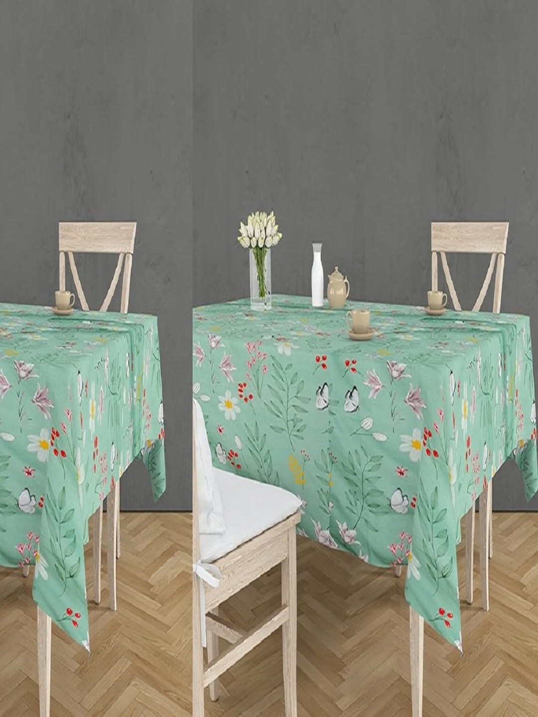 

RRC Green & White 2 Pieces Floral Printed Anti Slip 4 Seater Table Cover