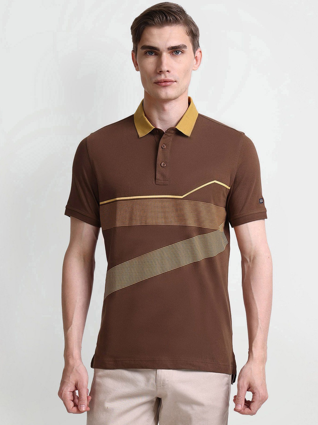 

Arrow Sport Men Abstract Printed Polo Collar Cotton T-shirt, Brown