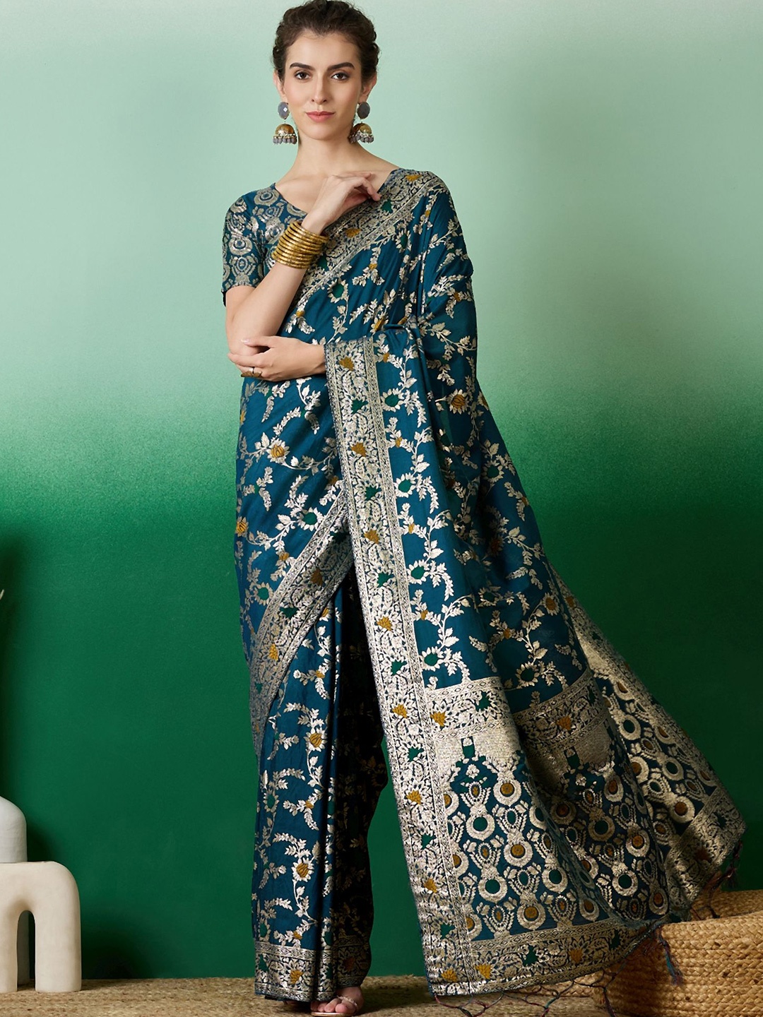 

NIRMAL CREATION Woven Design Zari Saree, Turquoise blue