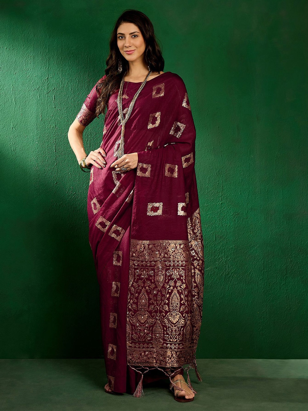 

NIRMAL CREATION Woven Design Zari Saree, Burgundy