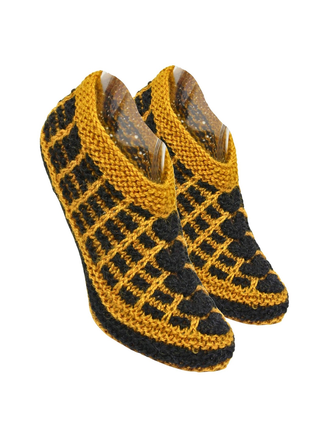 

BAESD Women Patterned Pure Wool Crochet Ankle-Length Socks, Yellow