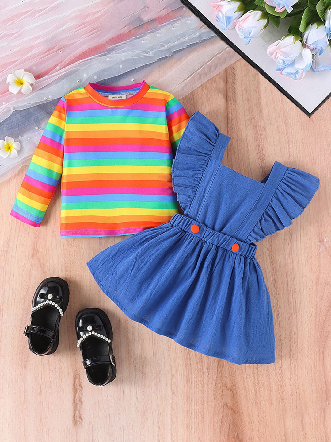 

INCLUD Girls Striped Flutter Sleeve Pinafore Dress, Blue