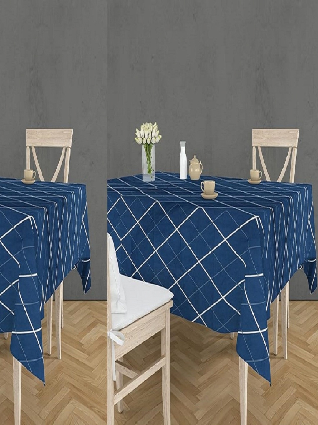 

RRC Blue & White 2 Pieces Geometric Printed Anti Slip 4 Seater Table Cover