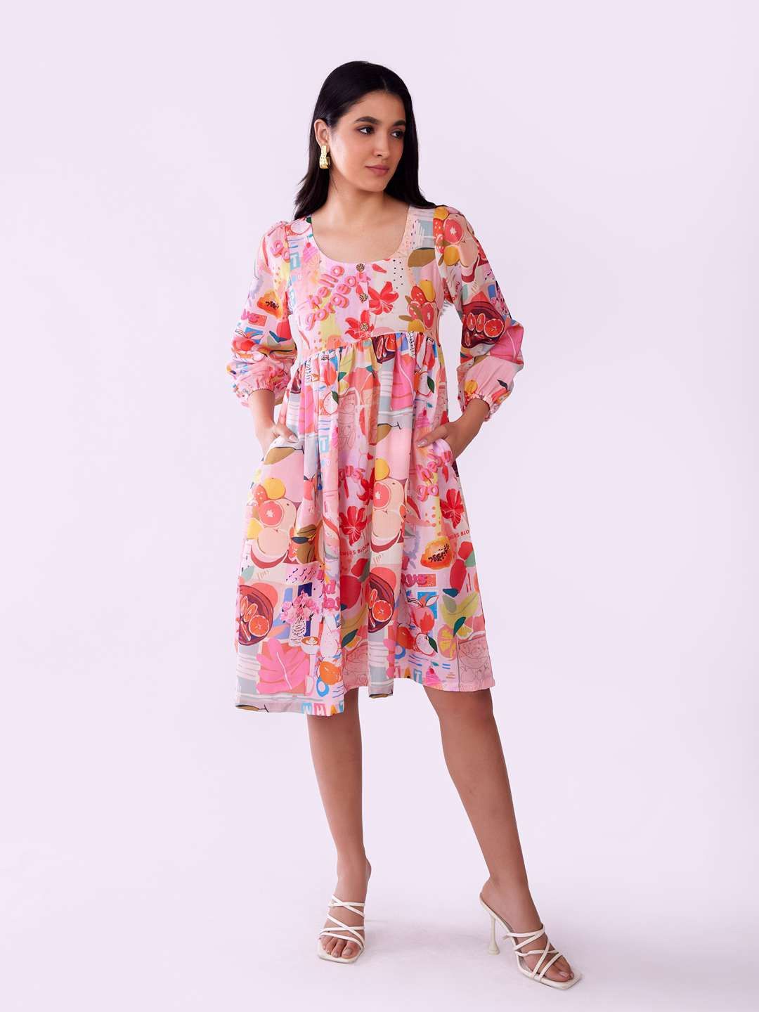 

POPPI Floral Print A-Line Dress, Pink