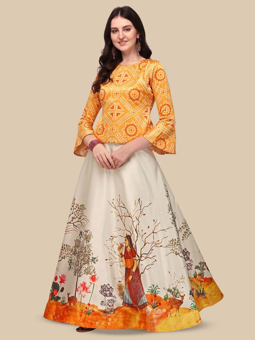 

Kaizen TEXO FAB Printed Semi-Stitched Lehenga & Unstitched Blouse, Yellow