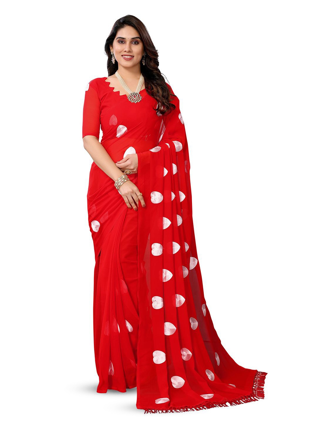 

ANAND SAREES Embroidered Poly Chiffon Saree, Red