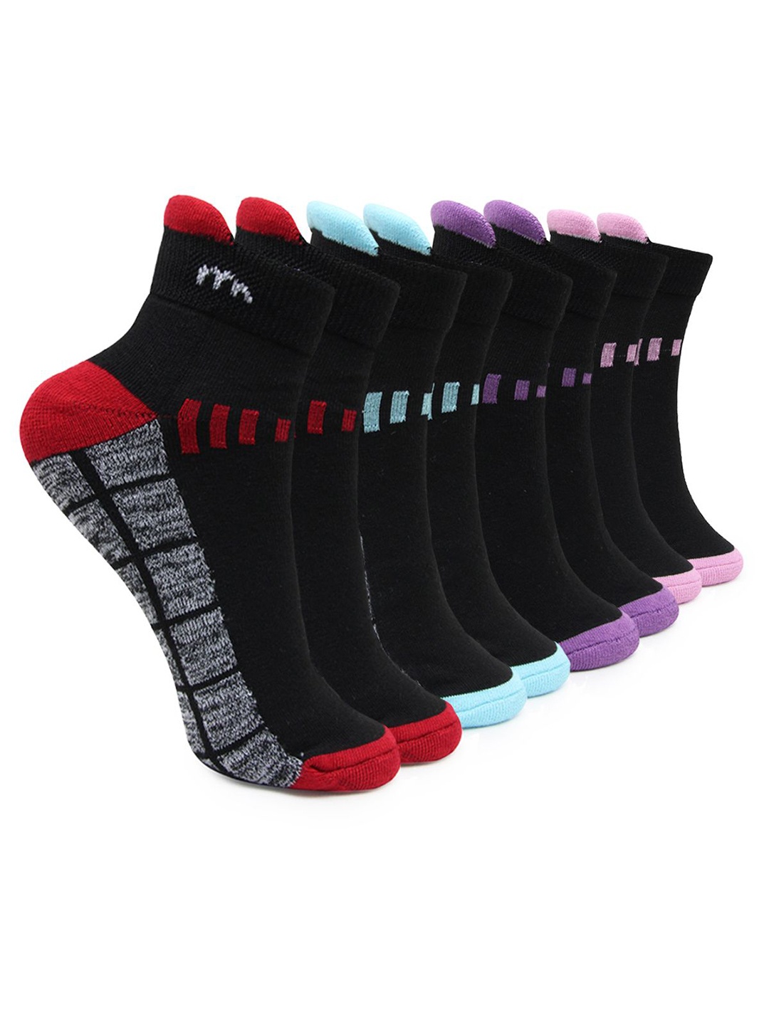 

BAESD Women Pack Of 4 Striped Cotton Ankle-Length Socks, Black