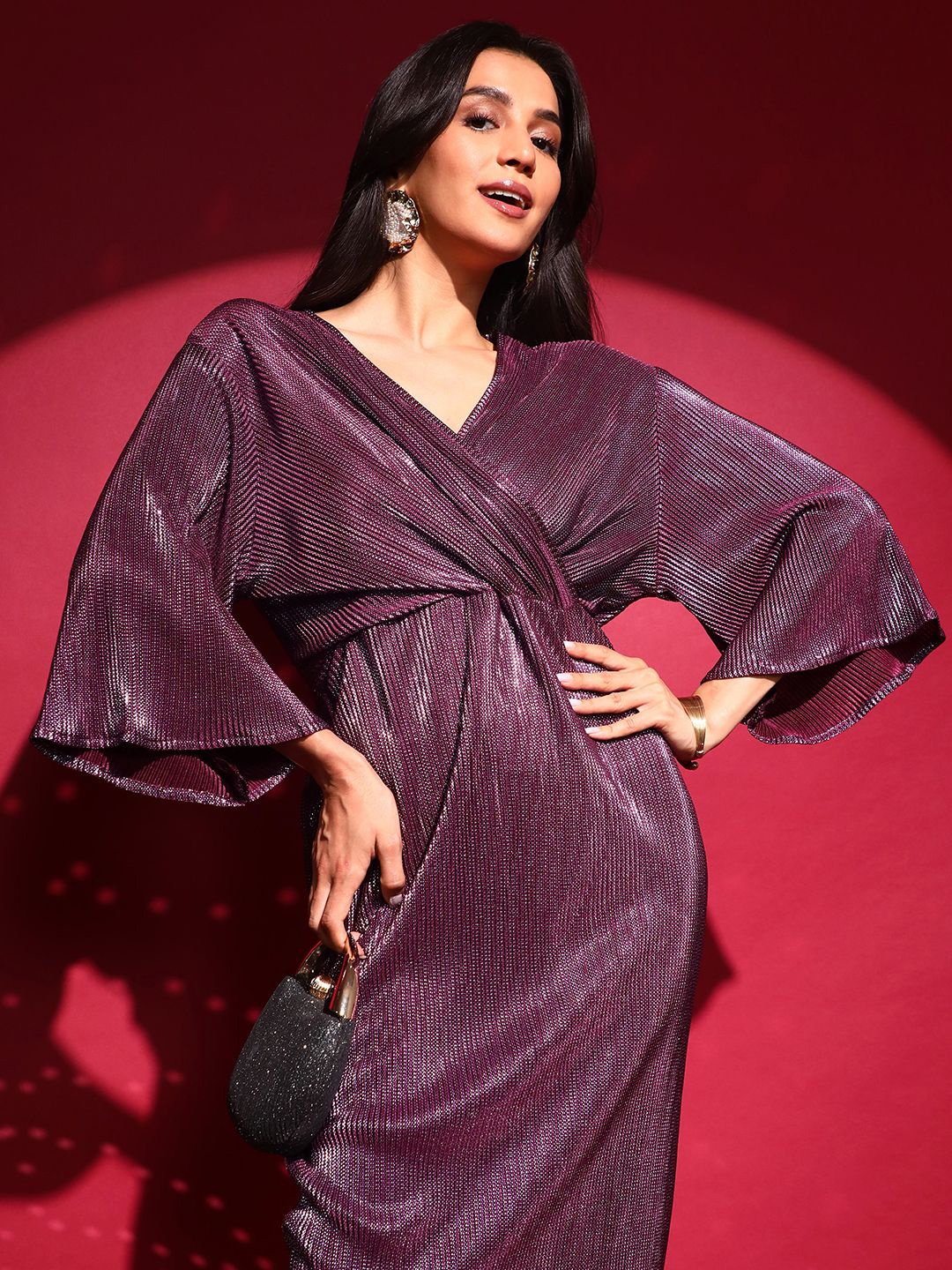 

PINACOLADA Satin Blouson Midi Dress, Purple