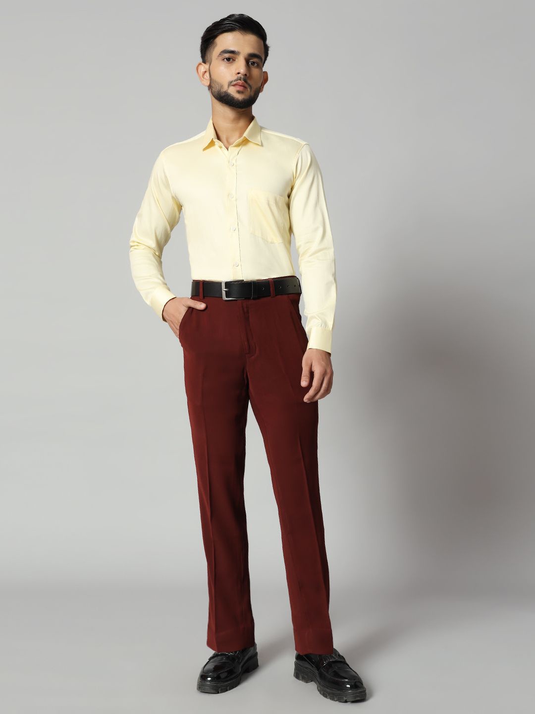 

Bigreams Men Comfort Slim Fit Opaque Formal Shirt, Yellow
