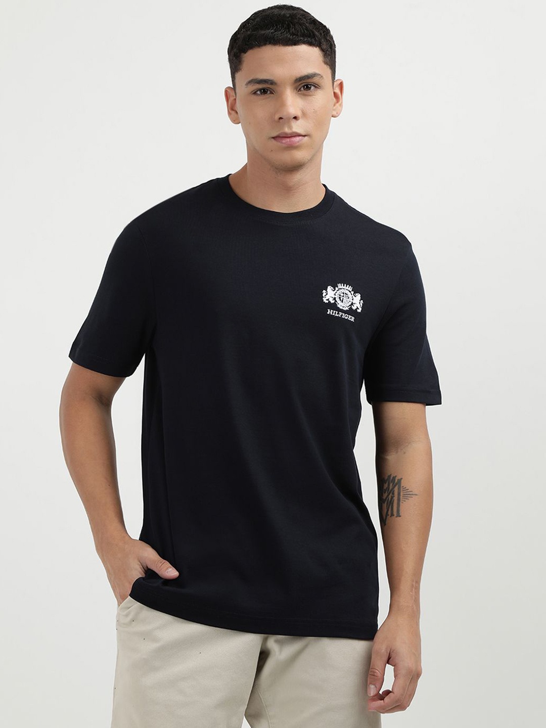 

Tommy Hilfiger Men Solid Round Neck Cotton T-shirt, Navy blue