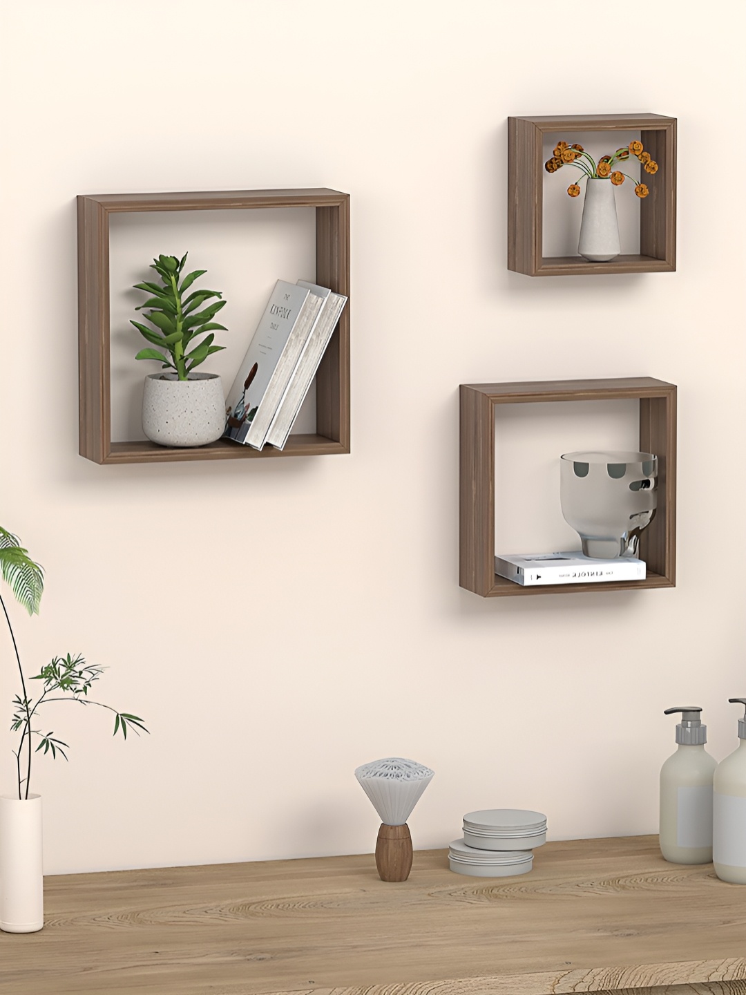 

RANDOM Brown 3 Pieces Wooden Basic Wall Shelfs