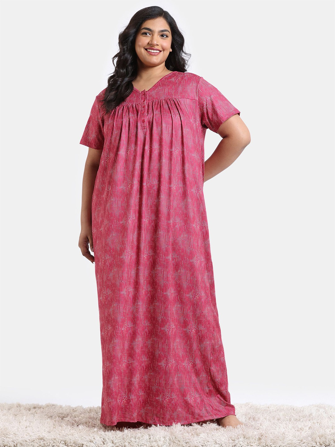 

Zivame Printed ploy elastane Maxi Nightdress, Pink