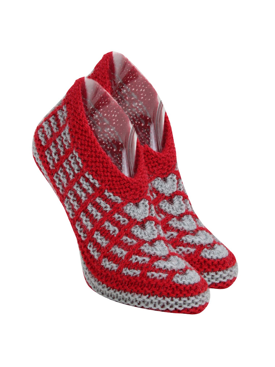 

BAESD Women Patterned Pure Wool Crochet Ankle-Length Socks, Red