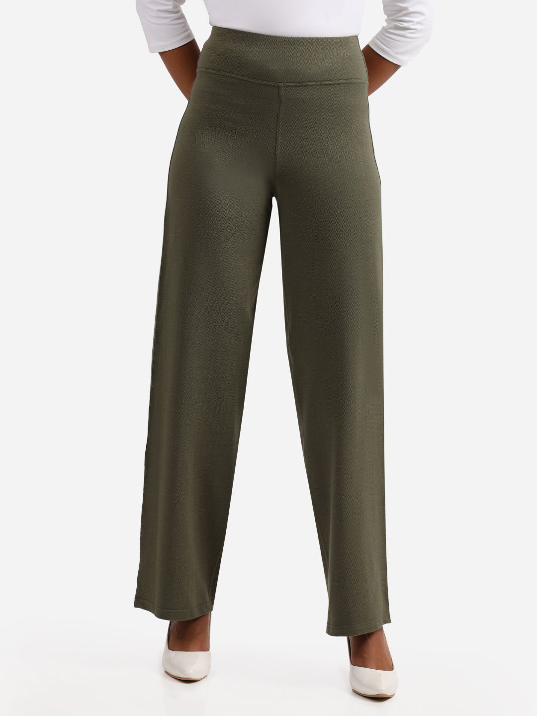 

Blissclub Women Loose Fit High-Rise Wrinkle Free Trousers, Olive