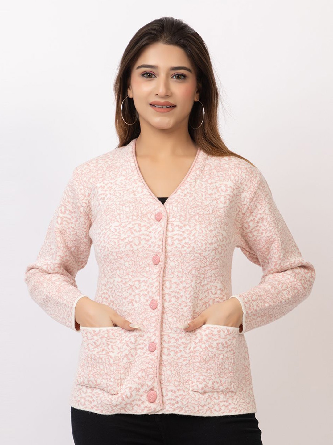 

TWENTY ME Women Embroidered Woollen Cardigan with Embroidered Detail, Pink